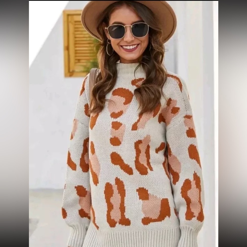 Miss Sparkling Sweater Knit Cardigan Womens Size M Leopard Open Front Fuzzy Cozy